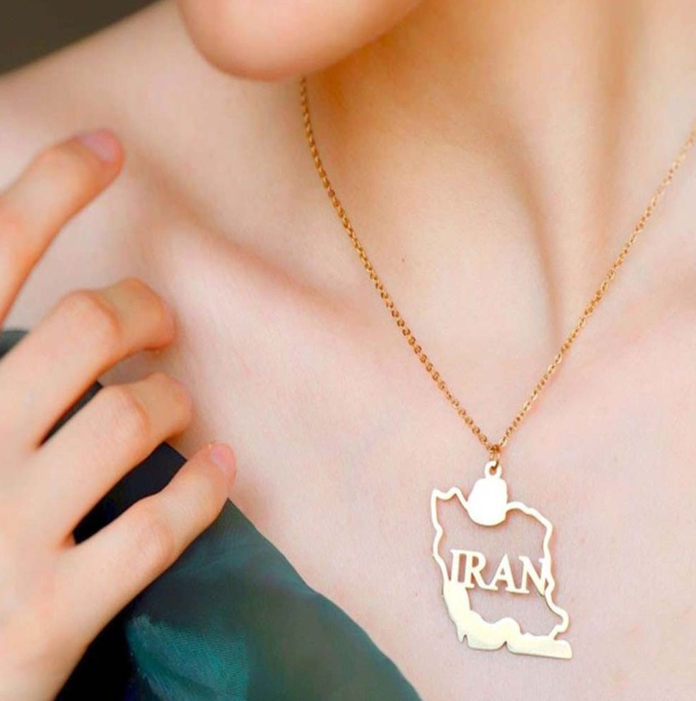 Iran Map Necklace  En-text